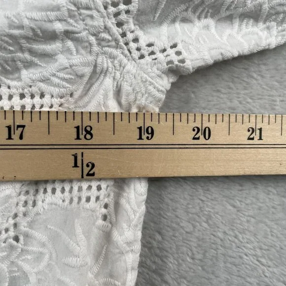 A by Anthropologie Anarok Button Down Womens Small White Eyelet Coat - Picture 8 of 8